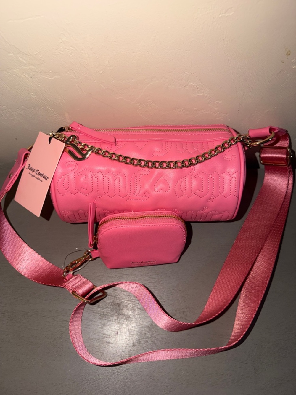 Juicy Couture Hot Pink Quilted Barrel Crossbody with Coin Pouch
